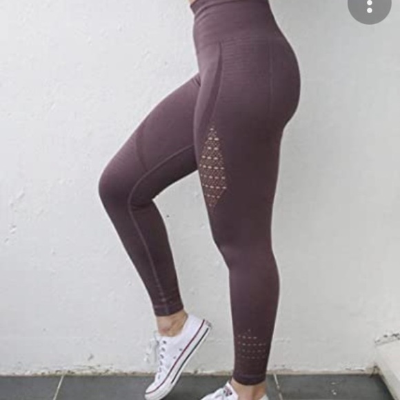 Women High Waisted Yoga Pants Workout Seamless Hollow Out Leggings laven… - Picture 14 of 16